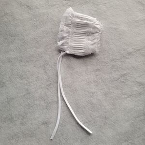 New Born Baby Bonnet Vintage 1986 White Open Back Tie Closure